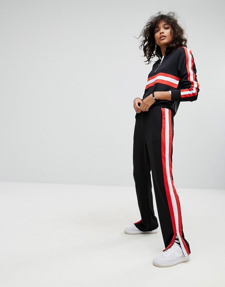 Noisy May Color Block Seam Casual Pants - Black
