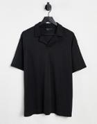 Asos Design Ribbed Smart Polo With Camp Collar In Black