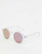 Asos Design Round Sunglasses With Clear Iridescent Frame And Purple Mirror Lens