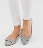 Asos Design Wide Fit Lexy Bow Ballet Flats In Gray