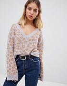 Wild Honey V Neck Sweater In Leopard-purple