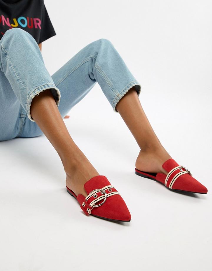 Boohoo Buckle Detail Pointed Flat Mule - Red