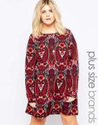 Brave Soul Plus Shift Dress In 70's Print - Red
