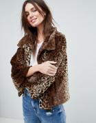 Jayley Curly Faux Fur Leopard Print Jacket - Multi