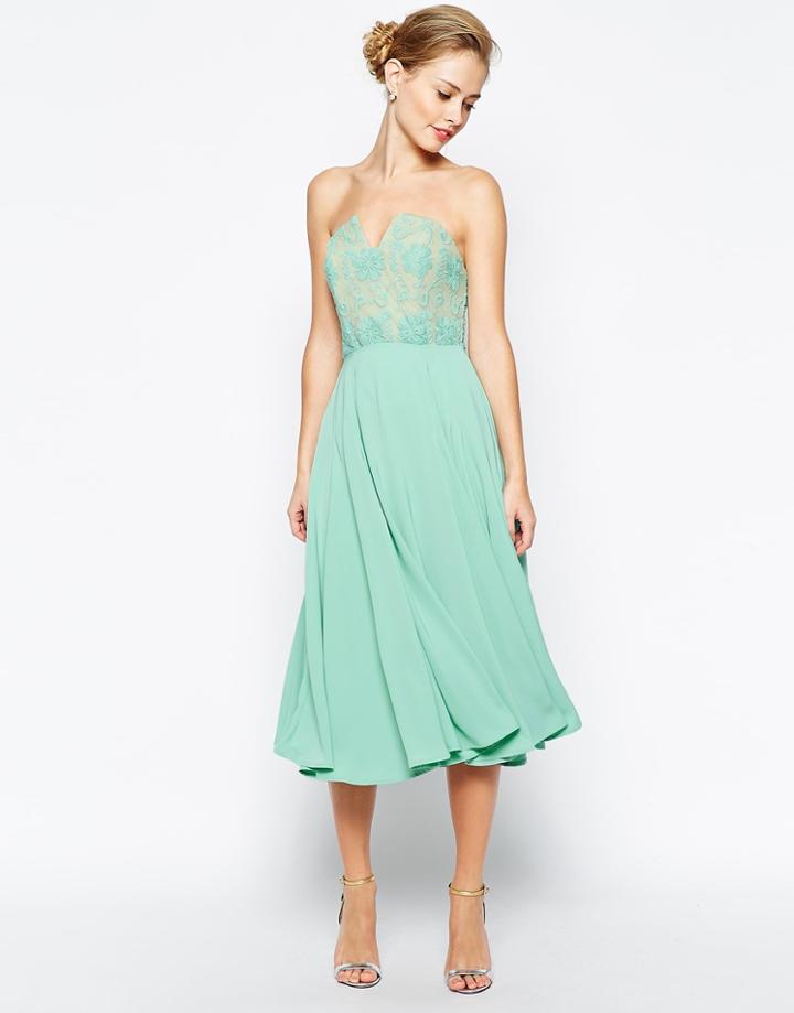 Jarlo Violetta Midi Dress With Lace Bodice - Green