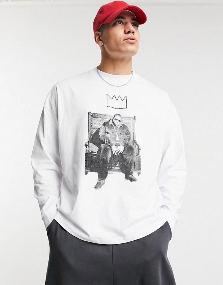 Asos Design Biggie Oversized Long Sleeve T-shirt With Front Print In White