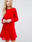 Y.a.s Riku Long Sleeve Ruffle Dress - Red