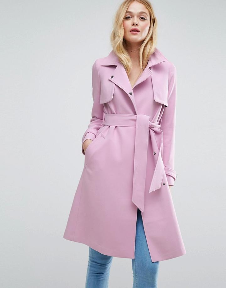 Asos Bonded Trench With Contrast Trims - Pink