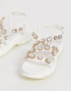 Asos Design Fireball Chunky Embellished Flat Sandals - White