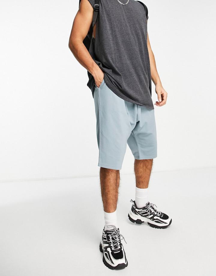 Asos Design Drop Crotch Shorts In Gray Blue