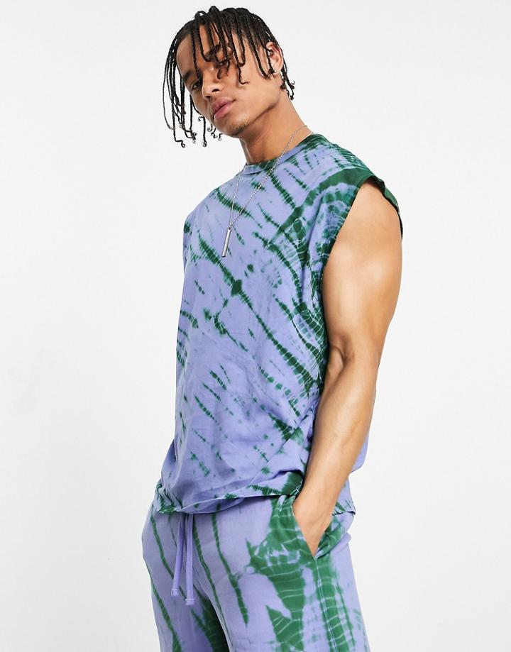 Asos Design Oversized Tank Top In Tie Dye - Part Of A Set-blue