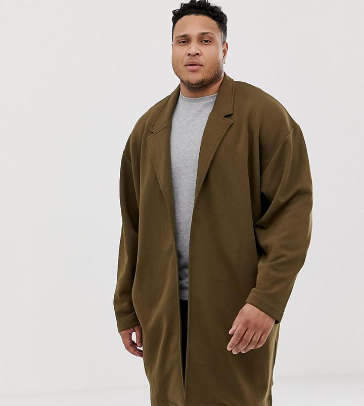 Asos Design Plus Oversizesd Jersey Duster Jacket In Brown - Brown