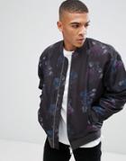 Asos Bomber Jacket With Floral Print In Purple - Purple