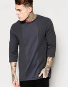 Asos Long Sleeve T-shirt With Crepe Panels - Navy