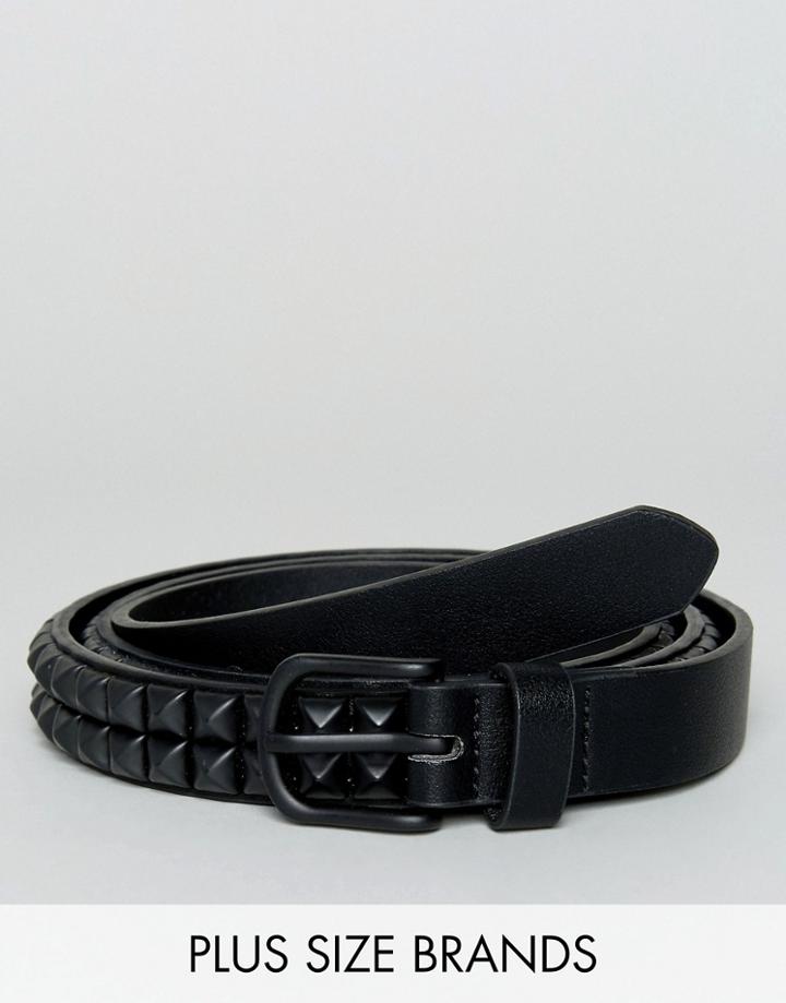 Asos Plus Slim Belt In Faux Leather With Black Coated Studs - Black