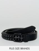 Asos Plus Slim Belt In Faux Leather With Black Coated Studs - Black
