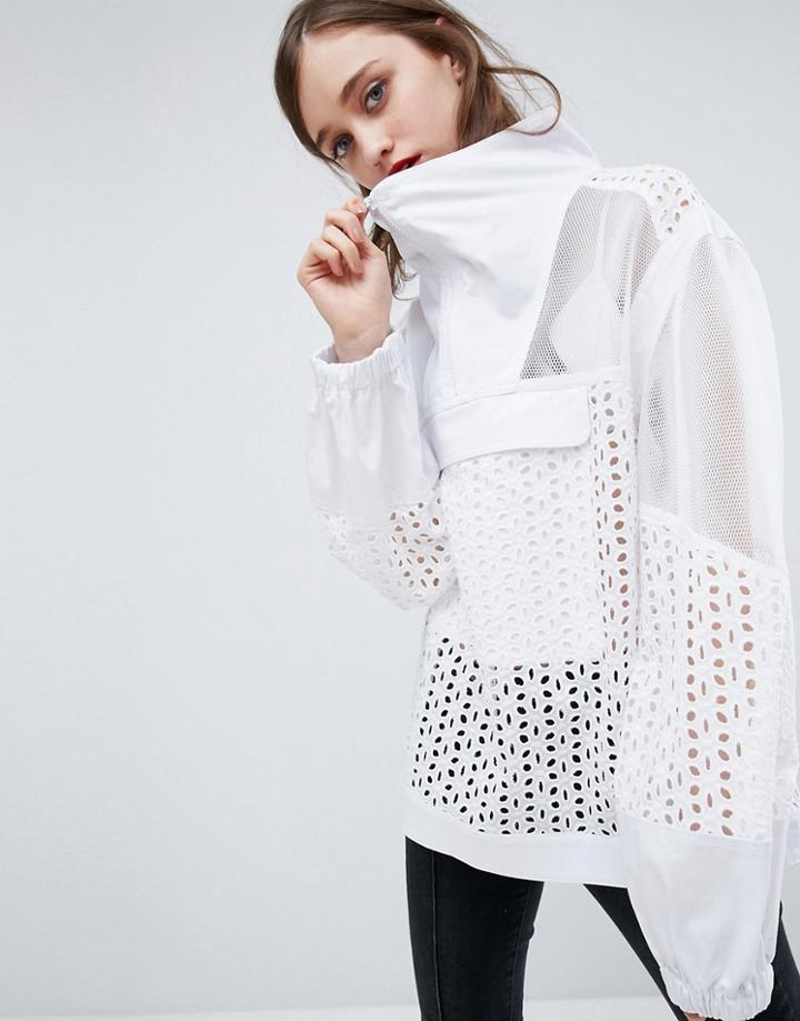 Asos Funnel Neck Jacket In Mesh And Lace - White
