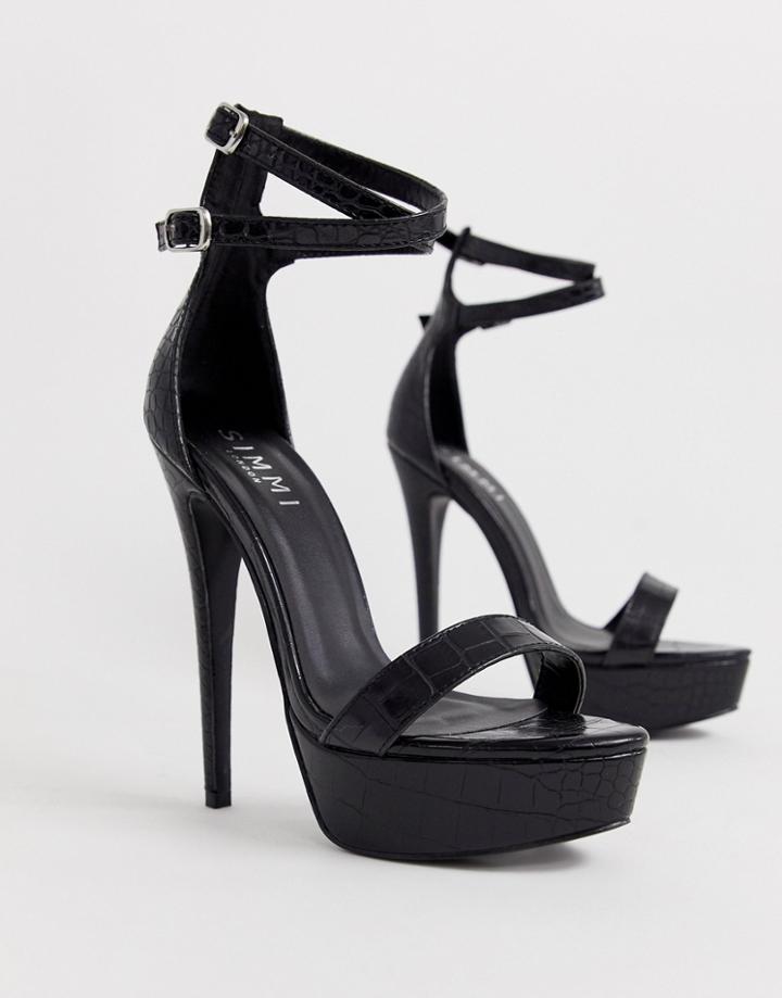 Simmi London Scandal Black Croc Platform Sandals