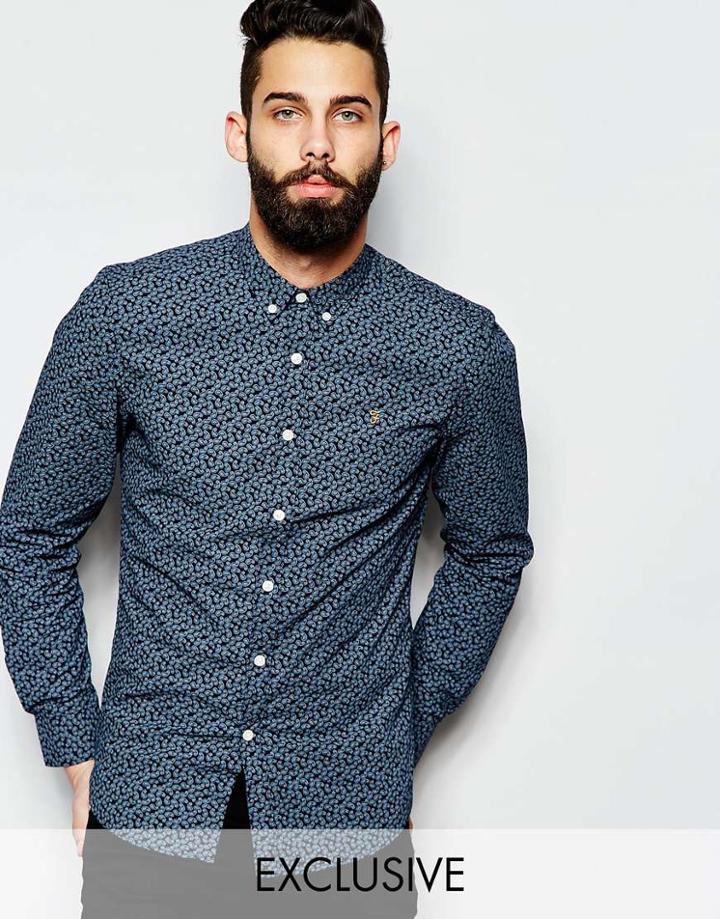Farah Shirt With Paisley Print Slim Fit Exclusive - Navy