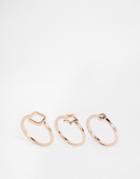 Asos Pack Of 3 Open Shapes & Crystal Rings - Rose Gold