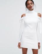 Aq/aq Mini Dress With Frills And Cold Shoulder Detail - White