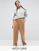 Asos Curve Wide Leg Velvet Pants With Elastic Cord - Cream