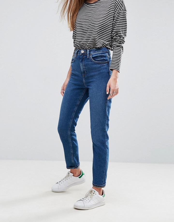 Asos Design Farleigh High Waisted Slim Mom Jeans In Dark Wash-blue