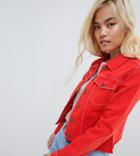 Brave Soul Petite Harris Raw Colored Denim Jacket - Red