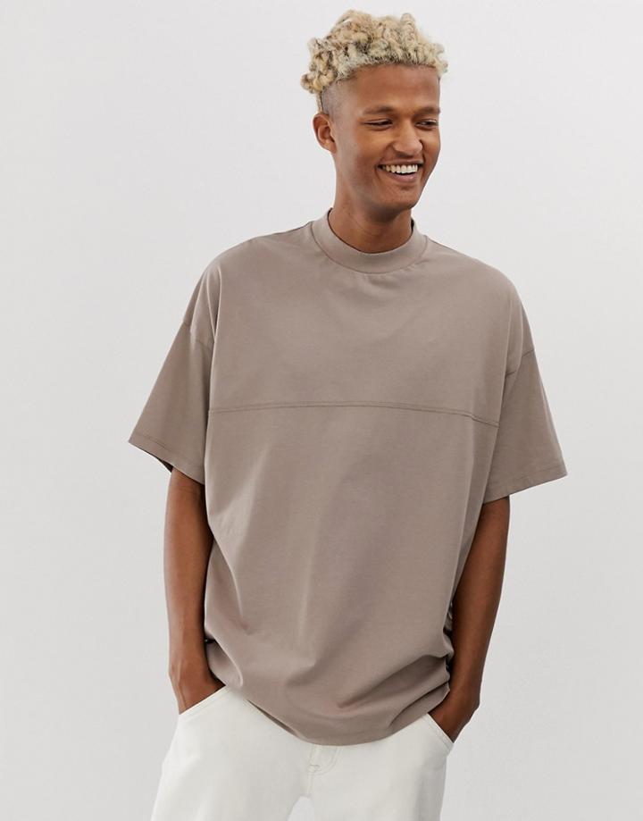 Asos Design Oversized Jersey Turtleneck With Seam Detail In Beige