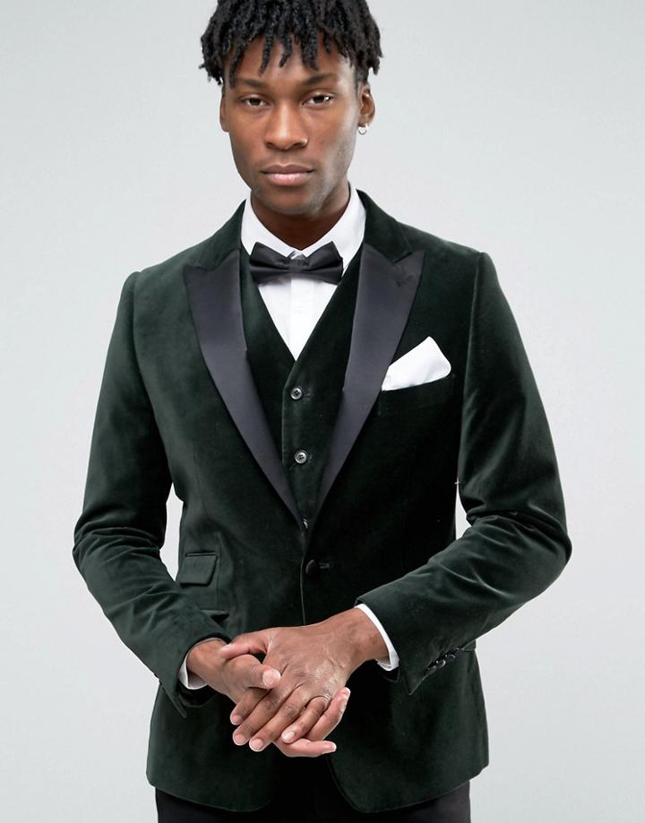 Devils Advocate Velvet Blazer With Shawl Collar - Green