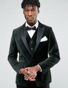 Devils Advocate Velvet Blazer With Shawl Collar - Green