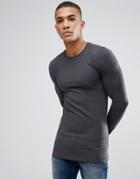 Asos Design Longline Muscle Fit T-shirt With Long Sleeves In Black - Black