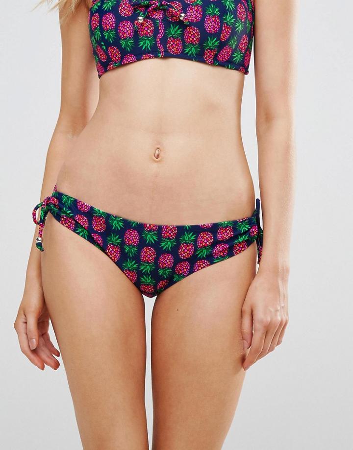 Pour Moi Pineapple Tie Bikini Bottom - Navy