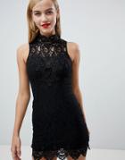 Rare London Scallop Lace Mini Dress - Black