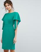 Closet Cape Sleeve Midi Dress - Green