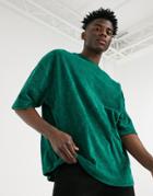 Asos Design Oversized Half Sleeve T-shirt In Green Burnout Velour