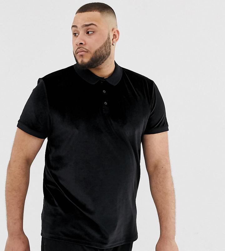 Asos Design Plus Polo Shirt In Velour In Black - Black
