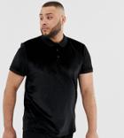 Asos Design Plus Polo Shirt In Velour In Black - Black