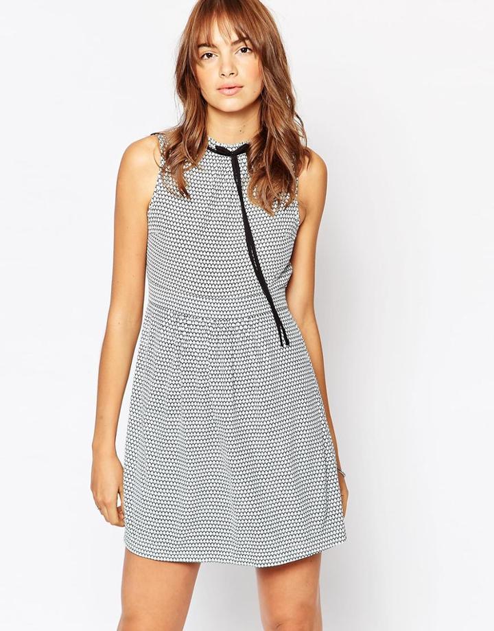 Vero Moda Tie Neck Sleeveless Dress - Blue Print