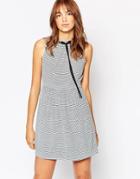 Vero Moda Tie Neck Sleeveless Dress - Blue Print