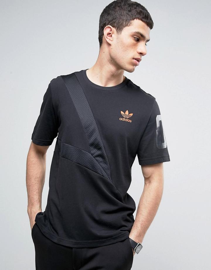 Adidas Originals Paneled T-shirt With Sleeve Number - Black