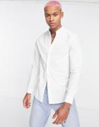 Bershka Band Collar Shirt With Long Sleeves In White