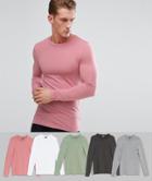 Asos Design Extreme Muscle Fit Long Sleeve T-shirt 5 Pack Save - Multi