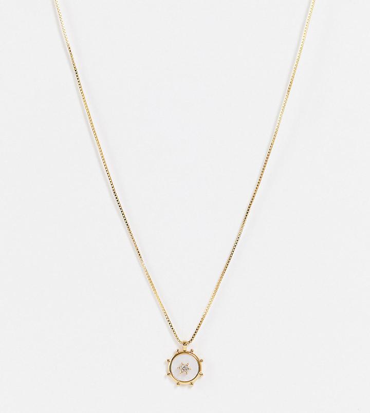 Asos Design 14k Gold Plated Necklace With White Enamel Coin Charm In Gold Tone