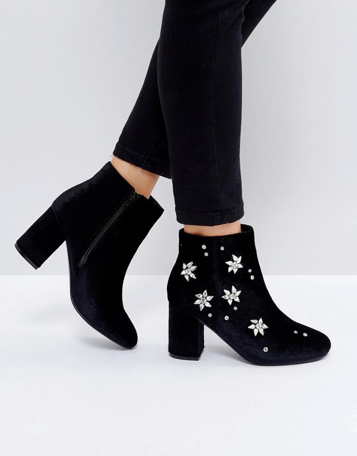 Asos Rosalie Embellished Heeled Boots - Black