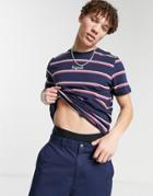 Jack & Jones Originals Block Stripe T-shirt In Navy & Pink