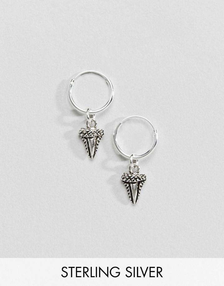 Asos Sterling Silver Hoop Earrings With Tooth Pendant - Silver