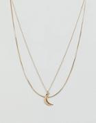 Monki Double Chain Moon Necklace - Gold