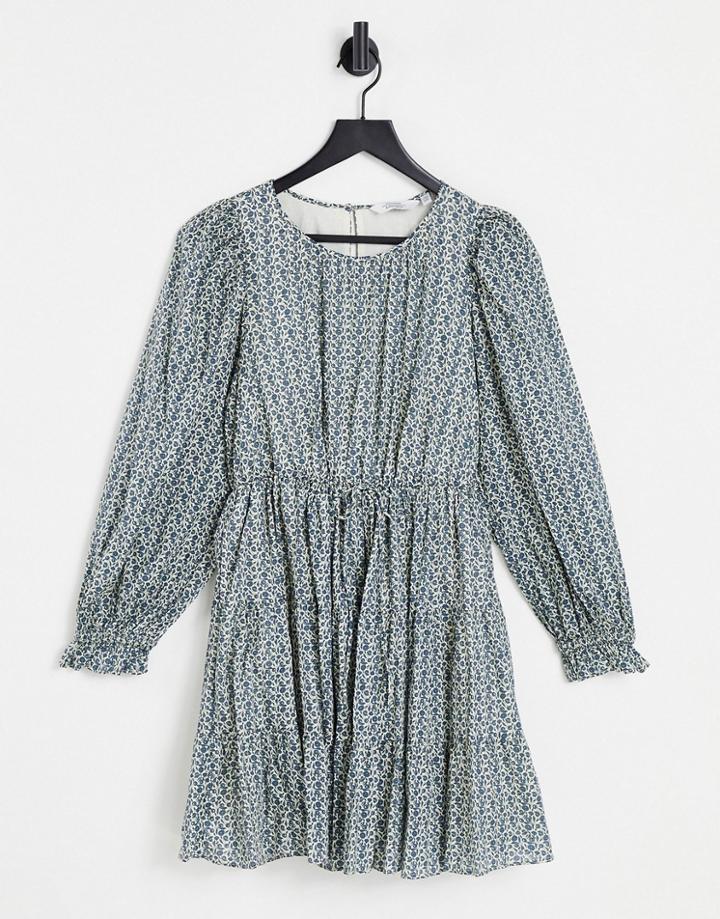 & Other Stories Organic Cotton Floral Print Smock Mini Dress In Blue-blues