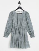 & Other Stories Organic Cotton Floral Print Smock Mini Dress In Blue-blues